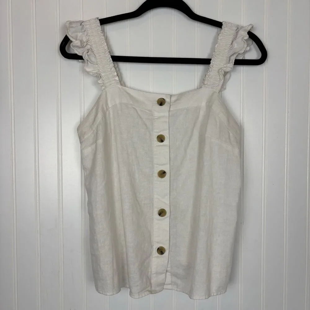 J Crew Womens Ruffle Sleeve Linen Blend Tank Top Size SP White Neutral Capsule - Picture 5 of 11